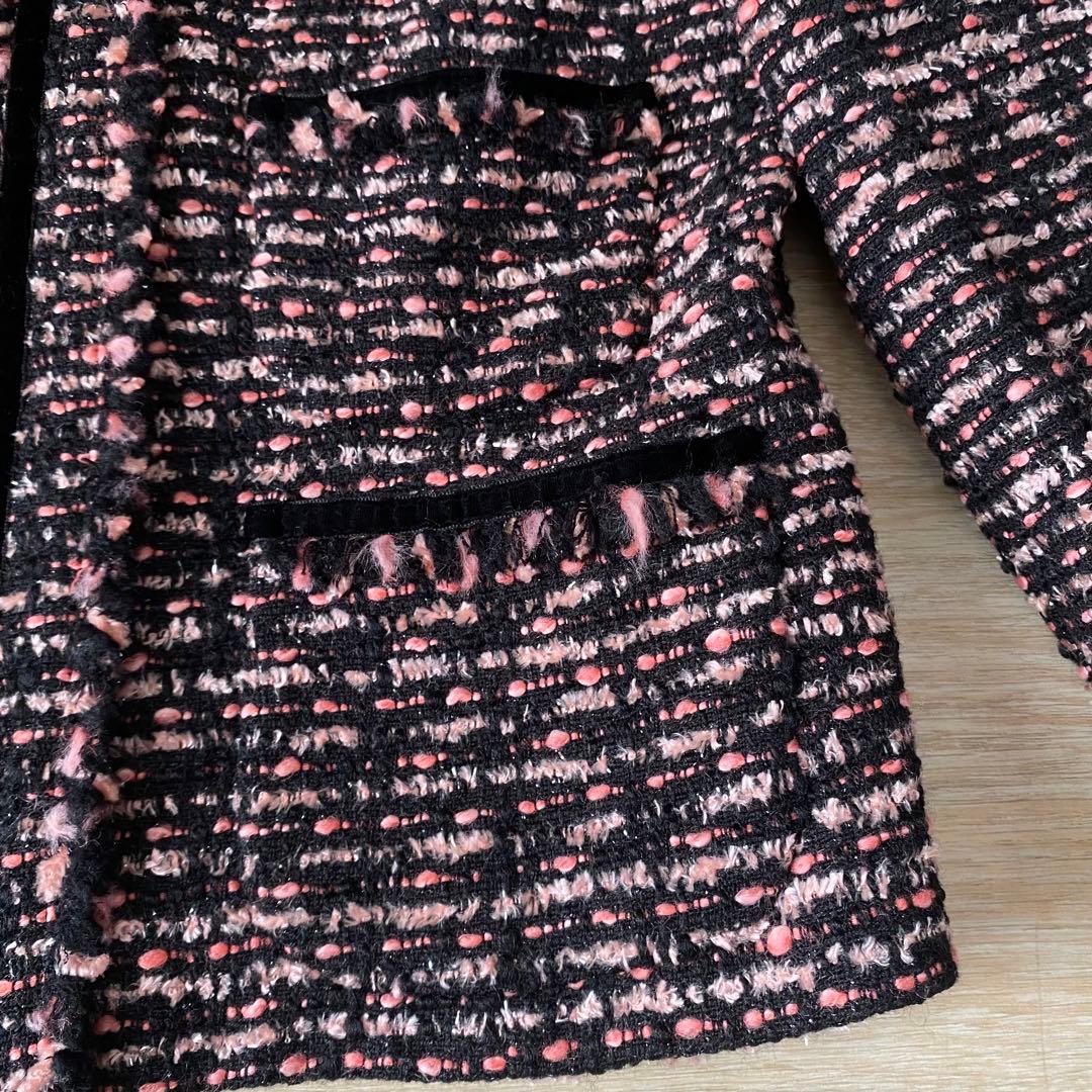 ほぼ新品 ANAYI アナイ ノーカラー ツイードジャケット ミックス ピンク