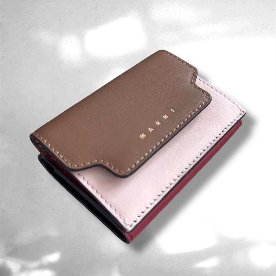 新品未使用★MARNI 三つ折り財布 ブラウン ピンク レッド マルニ　財布