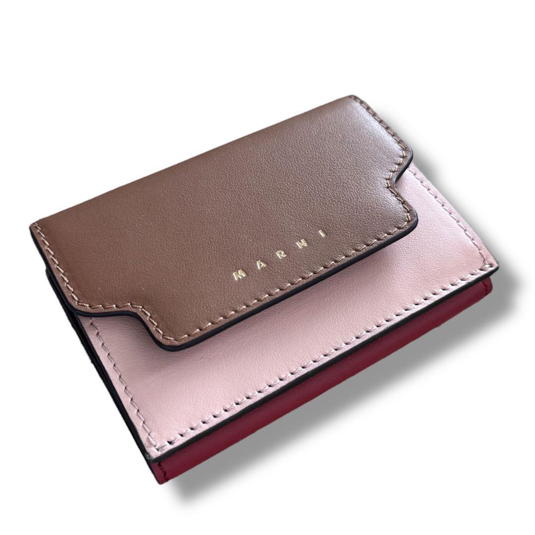 新品未使用★MARNI 三つ折り財布 ブラウン ピンク レッド マルニ　財布