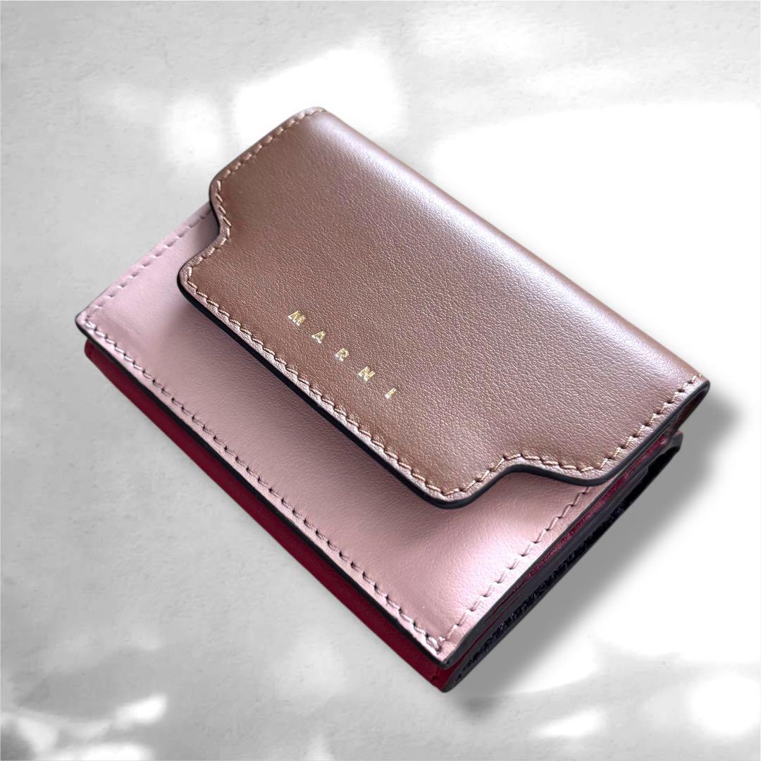 新品未使用★MARNI 三つ折り財布 ブラウン ピンク レッド マルニ　財布