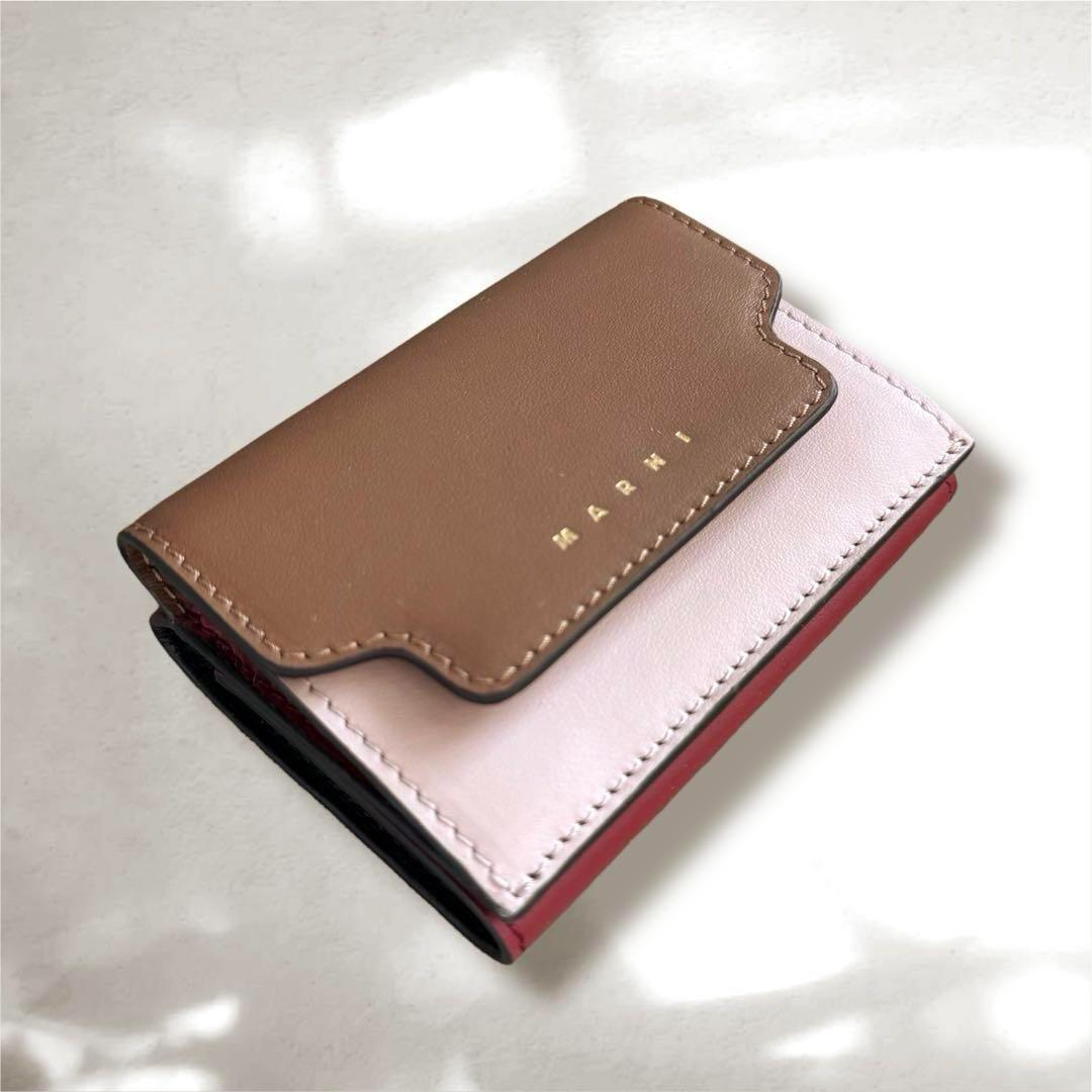 新品未使用★MARNI 三つ折り財布 ブラウン ピンク レッド マルニ　財布