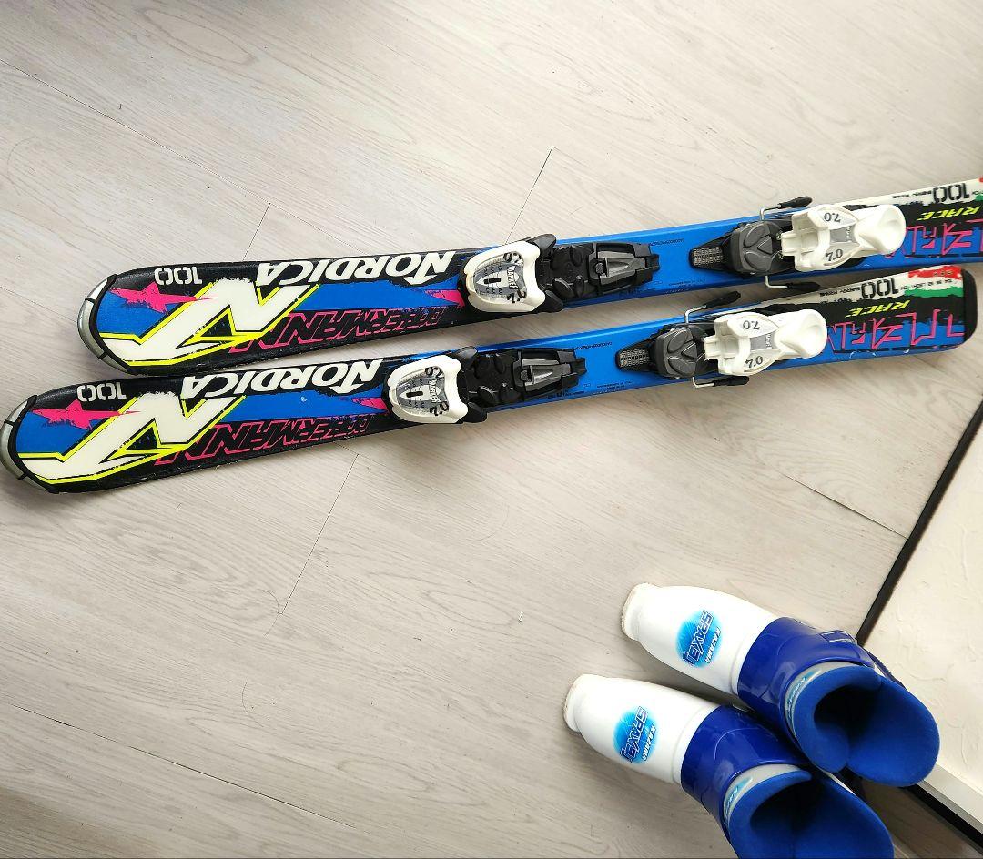 スキー板100、ビンディング、ストック、ブーツ21~22【KAZAMA】