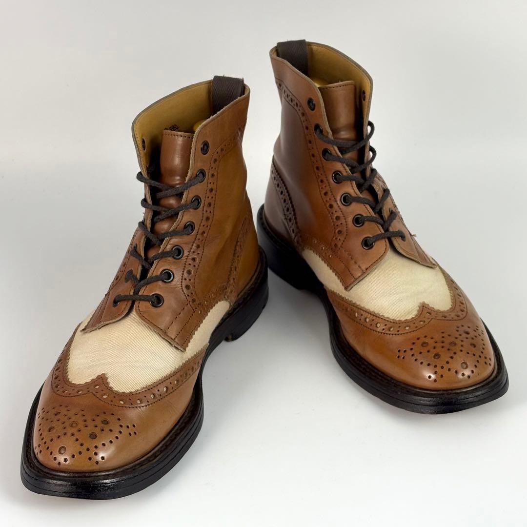 トリッカーズ 2508 カントリーブーツ ウイングチップ 革靴 ブラウン UK8