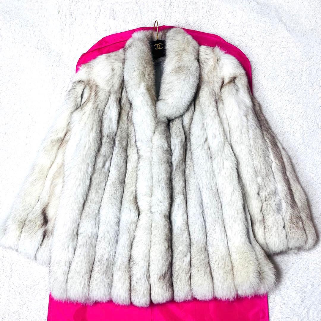 極美品☆銀タグサガフォックス毛皮大きいサイズ女優襟