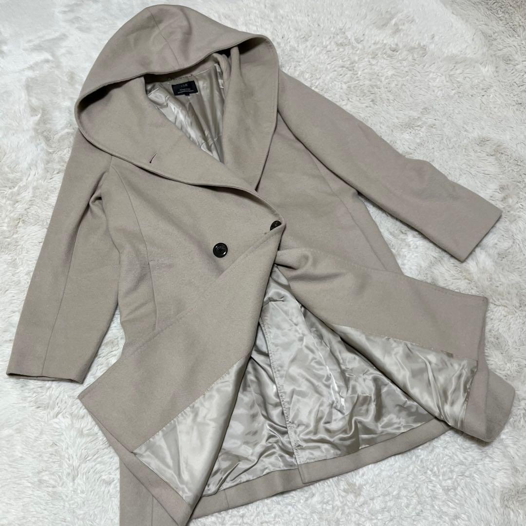 23区 大きめ　アンゴラ混　ロングコート　フード　フーデットコート　3XL 46