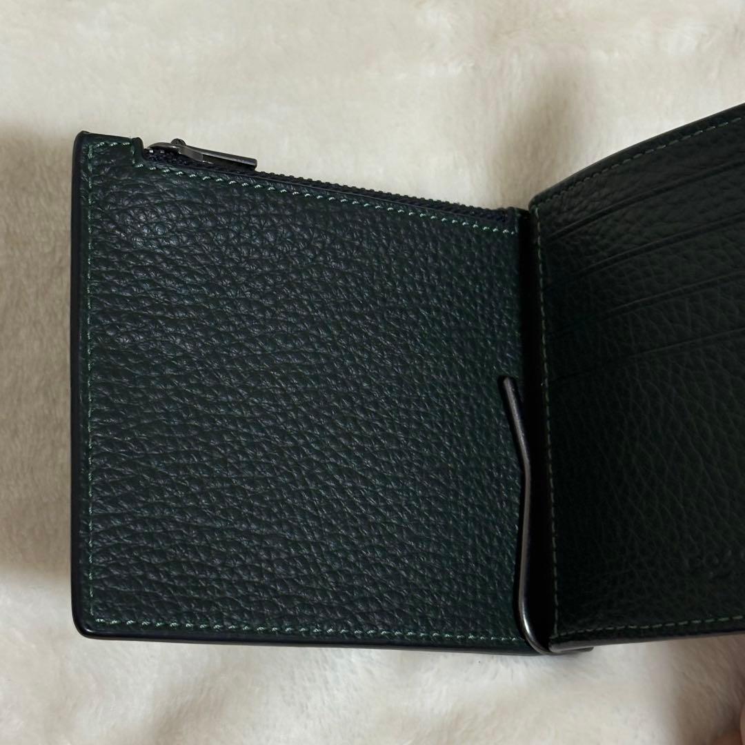 coach マネークリップウォレット ダークグリーン レザー 二つ折り財布
