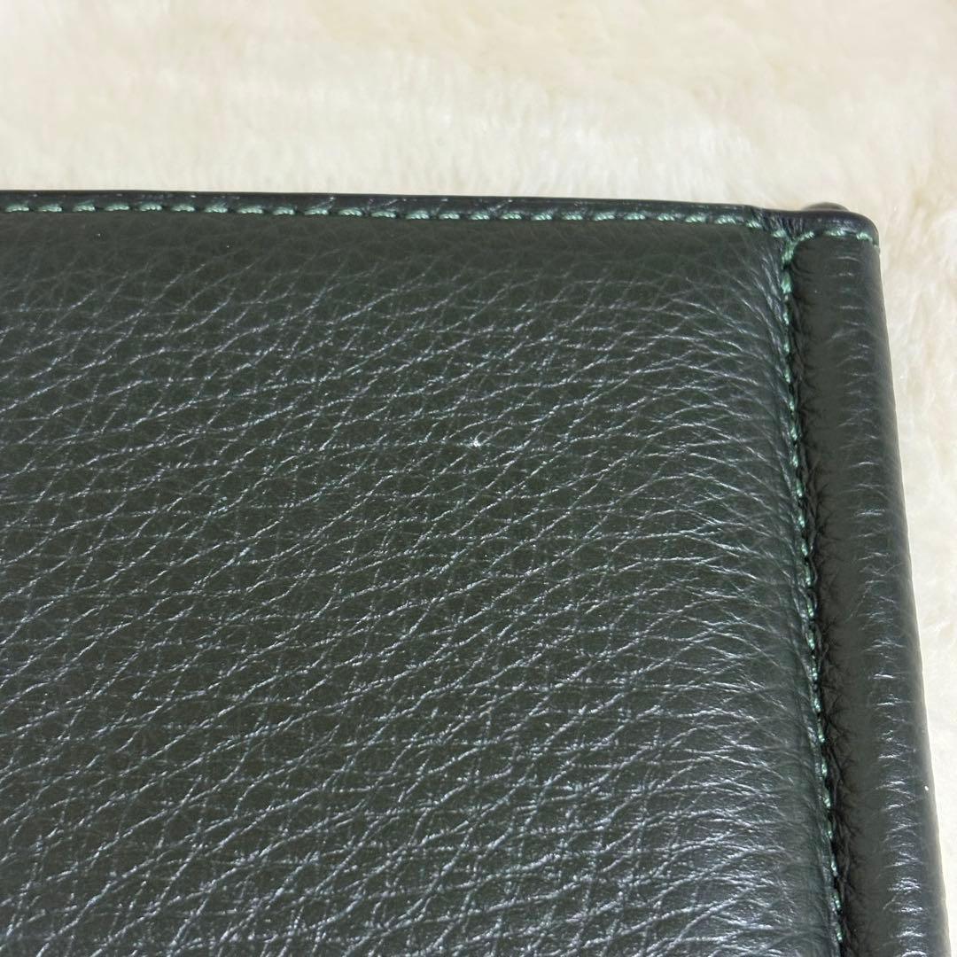 coach マネークリップウォレット ダークグリーン レザー 二つ折り財布
