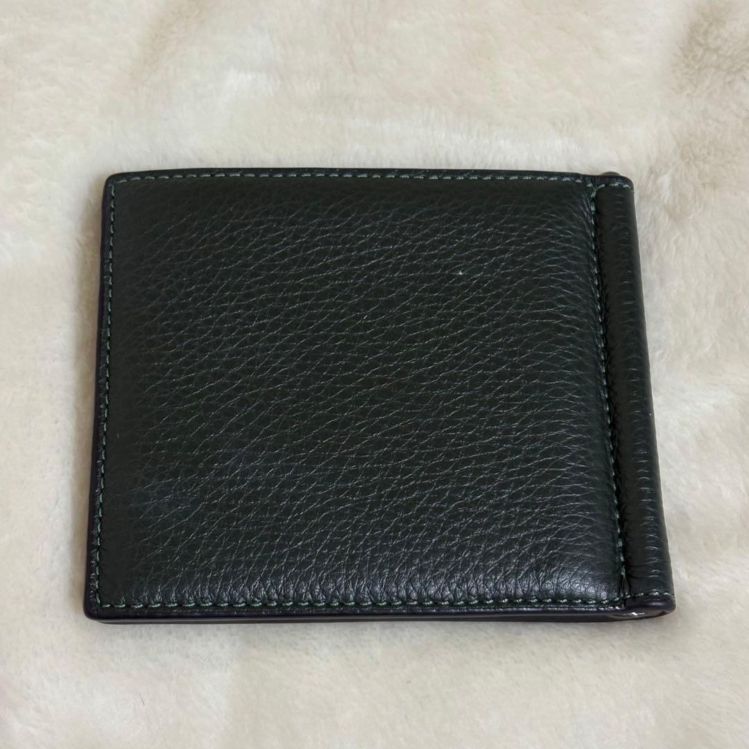 coach マネークリップウォレット ダークグリーン レザー 二つ折り財布