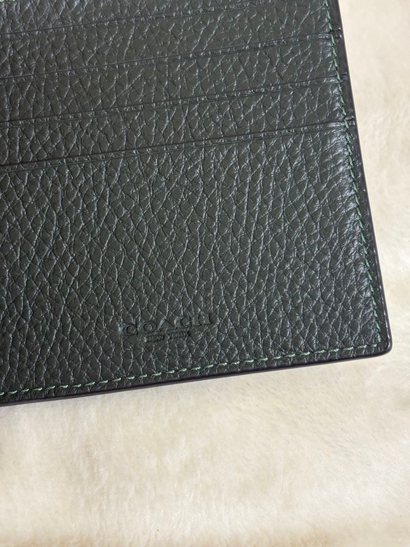 coach マネークリップウォレット ダークグリーン レザー 二つ折り財布