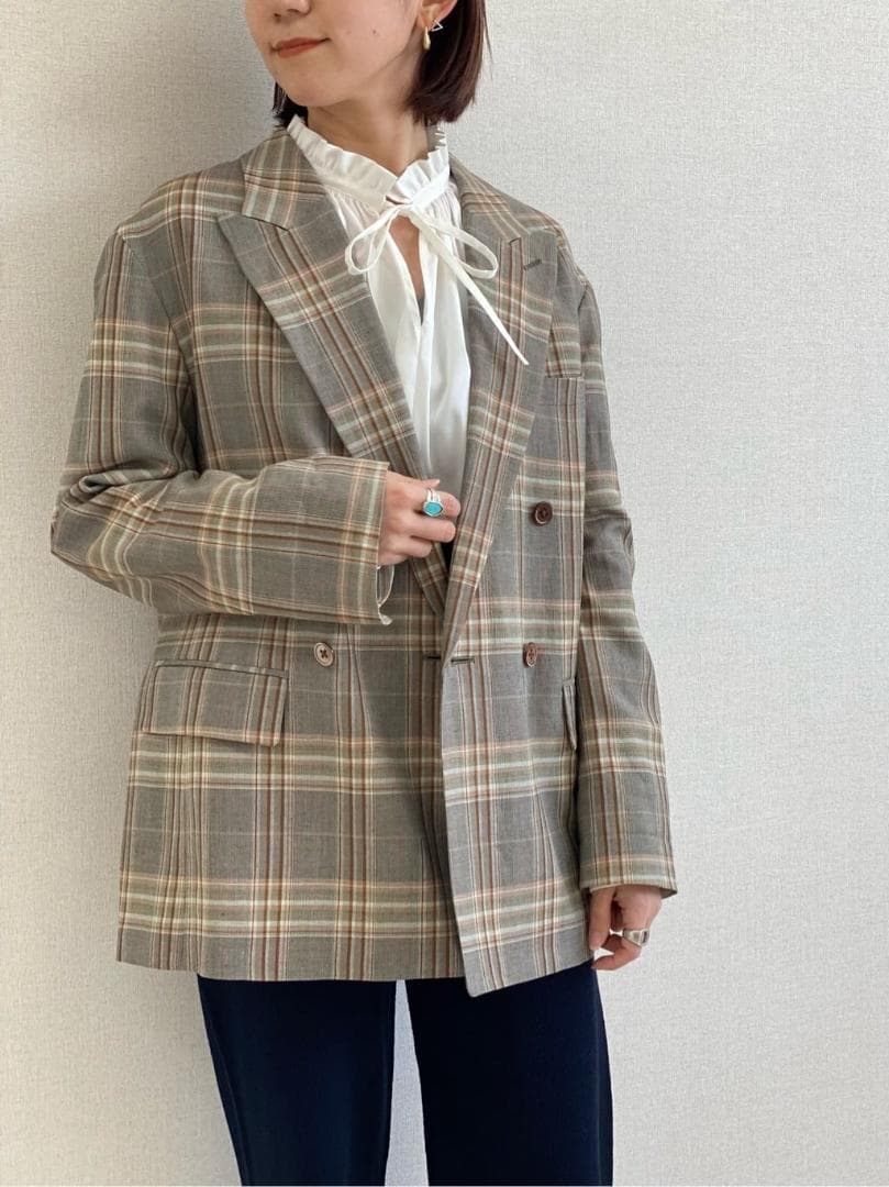 TOMORROWLAND レーヨンリネンチェック ダブルブレストジャケット