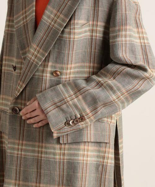 TOMORROWLAND レーヨンリネンチェック ダブルブレストジャケット