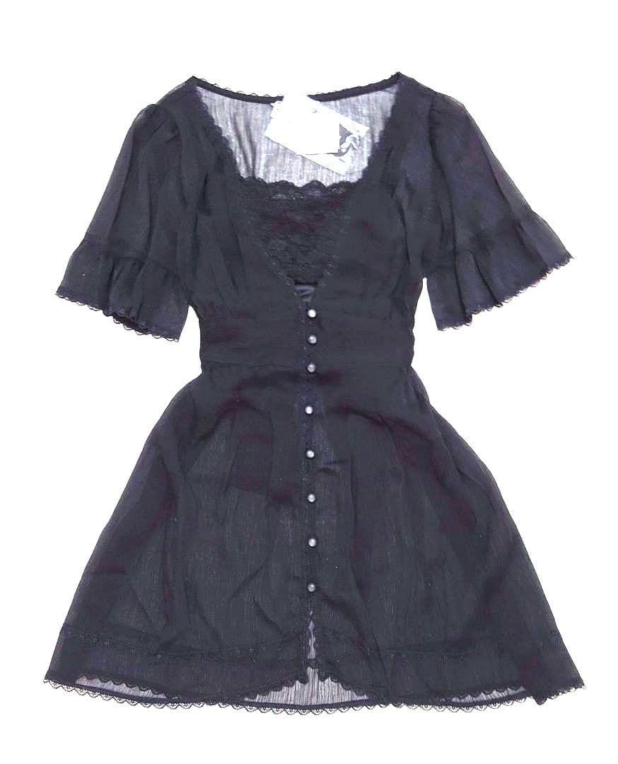 新品 タグ付き シフォン レースチュニック ブラック