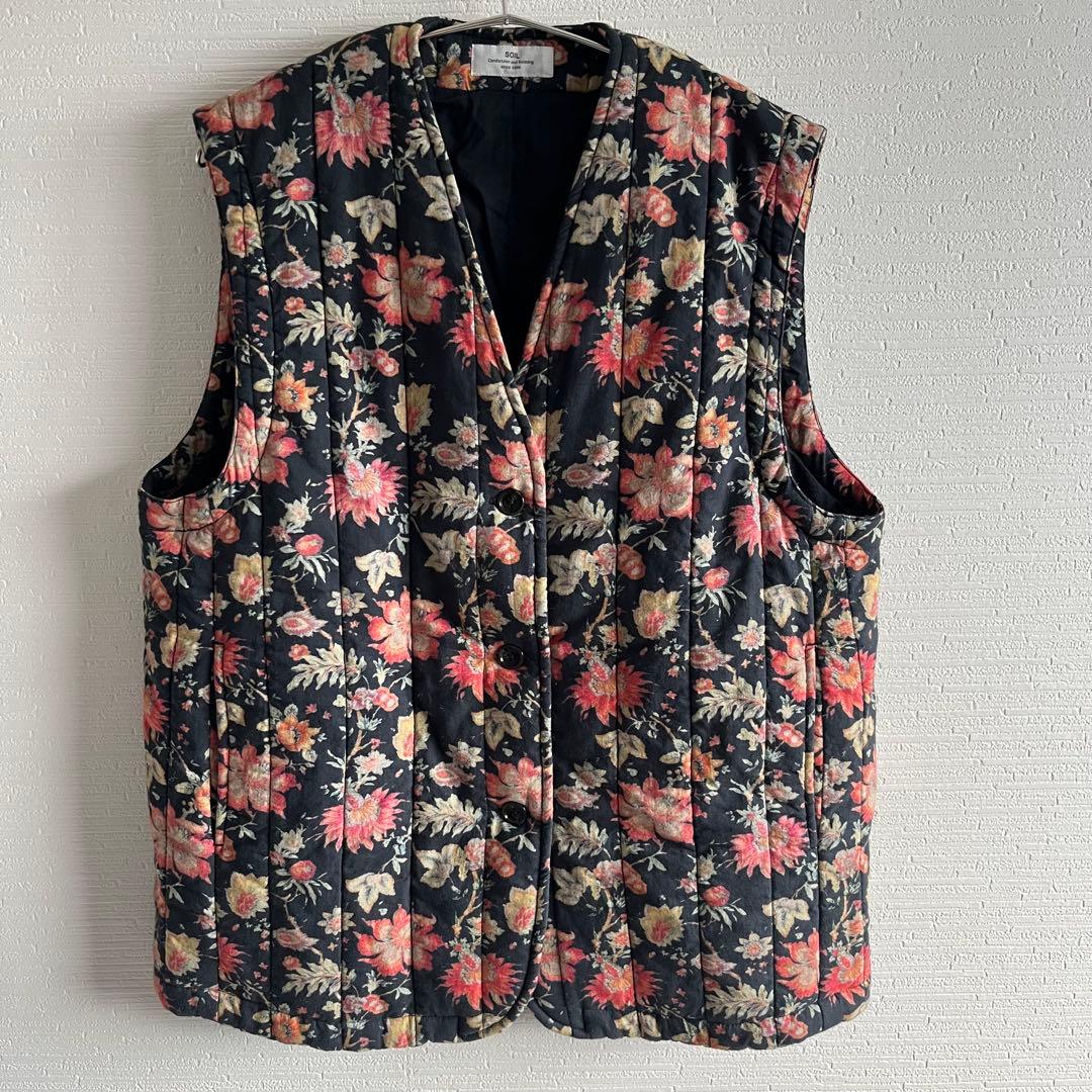 SOIL 60s FLOWER VNECK VEST キルト　中綿ベスト　ソイル