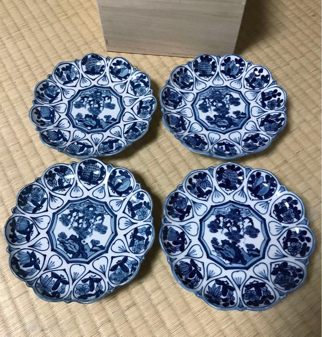 有田焼 源右衛門窯 染錦銘々皿4枚 木箱入り