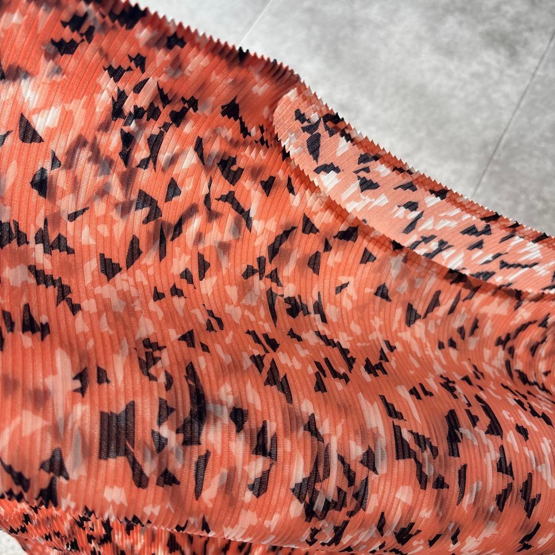 PLEATS PLEASE リブ編みオレンジ系半袖Tシャツ