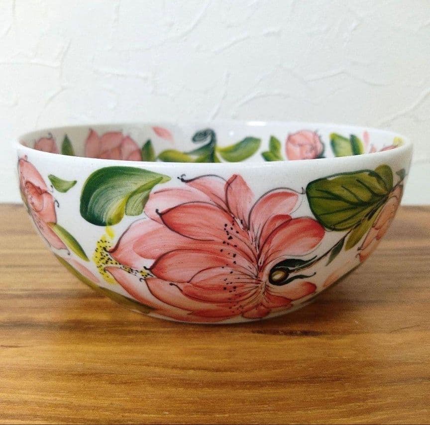 新品　ポーランド食器　直径18cm　容量1L　大ボウル　ピンクの芍薬模様　ミレナ