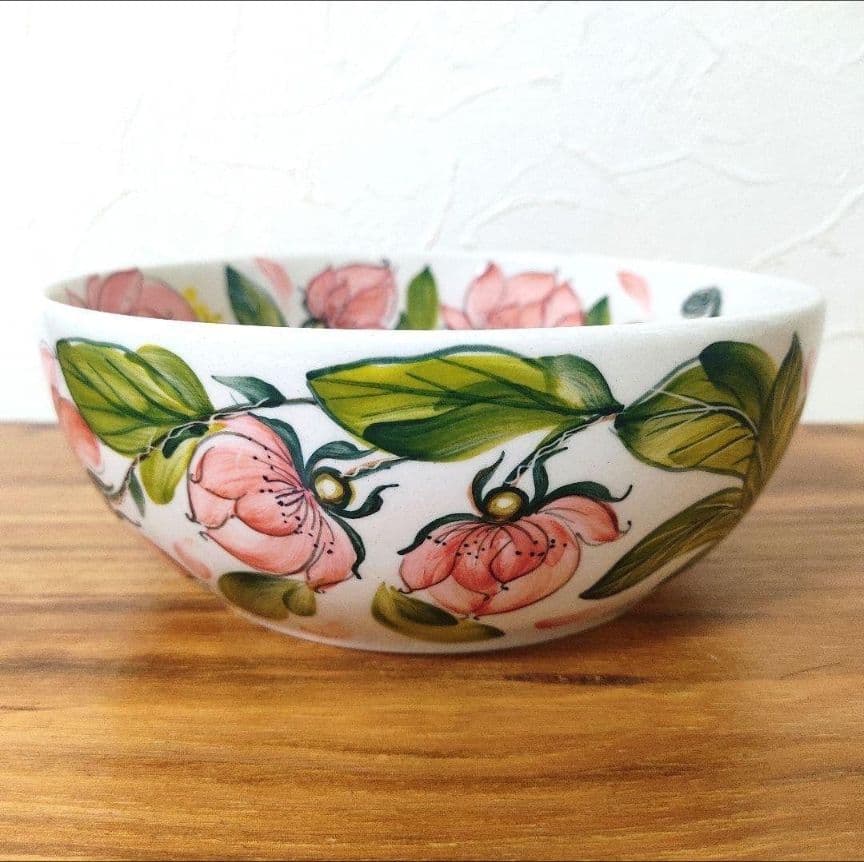 新品　ポーランド食器　直径18cm　容量1L　大ボウル　ピンクの芍薬模様　ミレナ