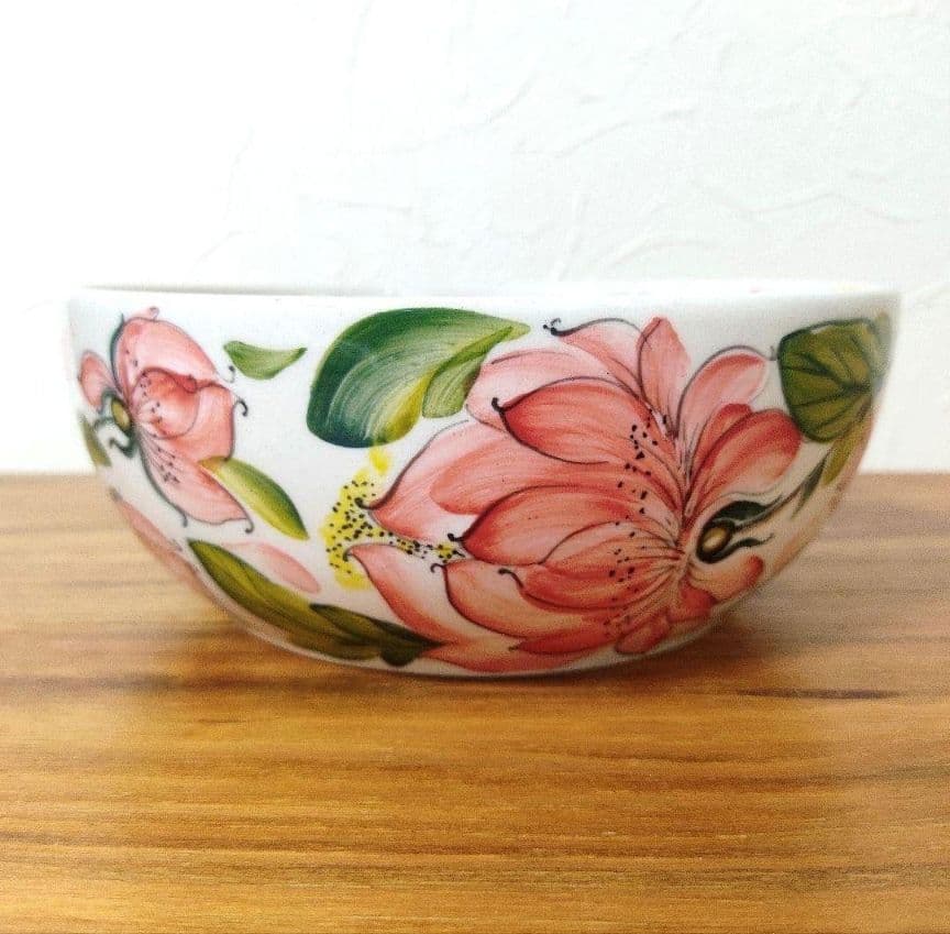 新品　ポーランド食器　直径18cm　容量1L　大ボウル　ピンクの芍薬模様　ミレナ