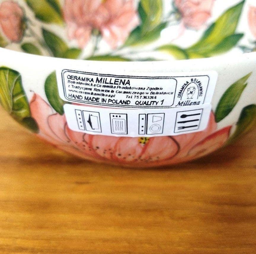 新品　ポーランド食器　直径18cm　容量1L　大ボウル　ピンクの芍薬模様　ミレナ