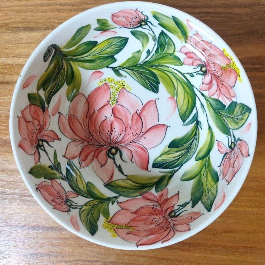 新品　ポーランド食器　直径18cm　容量1L　大ボウル　ピンクの芍薬模様　ミレナ