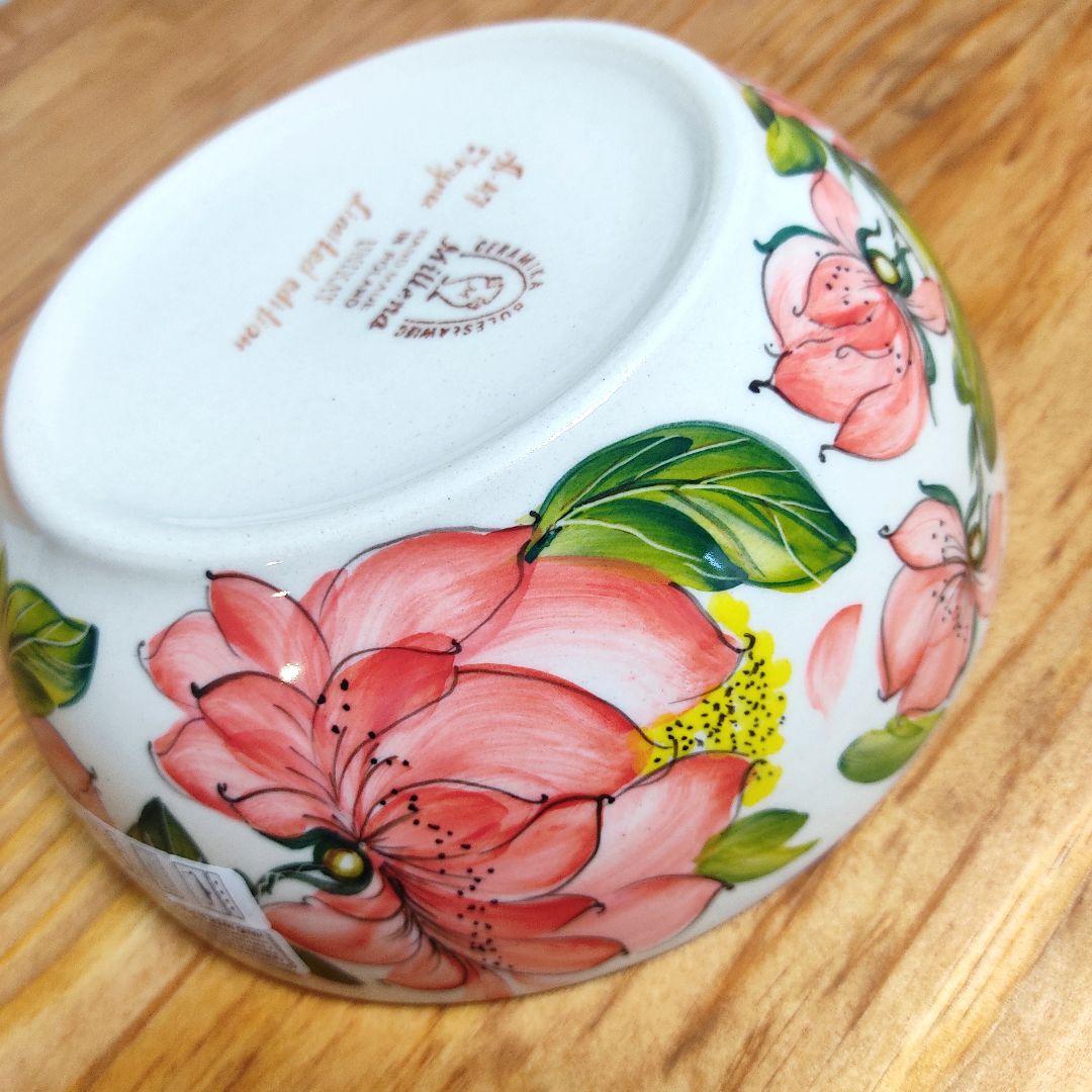 新品　ポーランド食器　直径18cm　容量1L　大ボウル　ピンクの芍薬模様　ミレナ