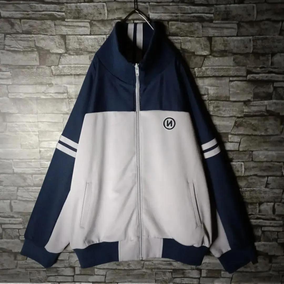 9090ジャージ バイカラー 刺繍Nロゴ ハイネック リブ切替 超ワイド 大きめ