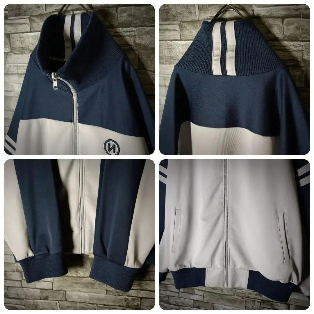 9090ジャージ バイカラー 刺繍Nロゴ ハイネック リブ切替 超ワイド 大きめ