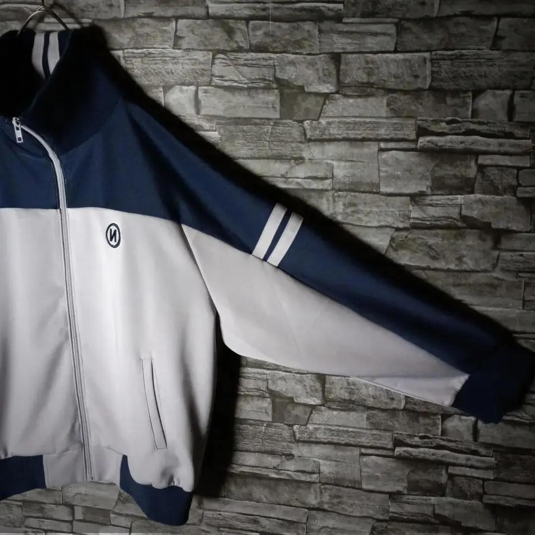 9090ジャージ バイカラー 刺繍Nロゴ ハイネック リブ切替 超ワイド 大きめ