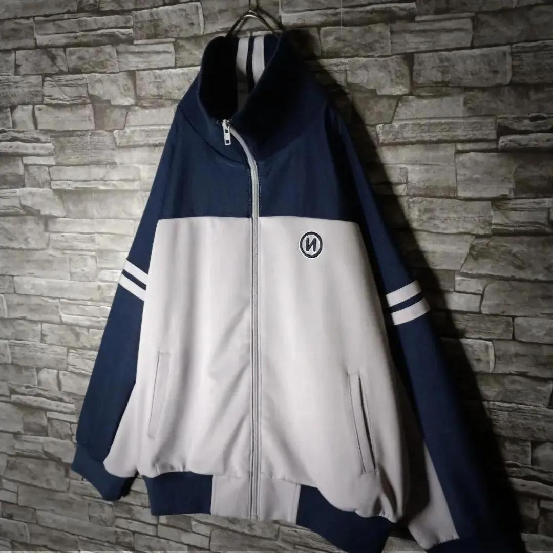 9090ジャージ バイカラー 刺繍Nロゴ ハイネック リブ切替 超ワイド 大きめ