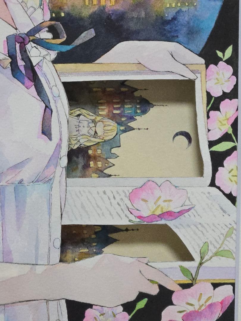 優子鈴　複製原画　明るい夜の街　直筆サイン　二重構造