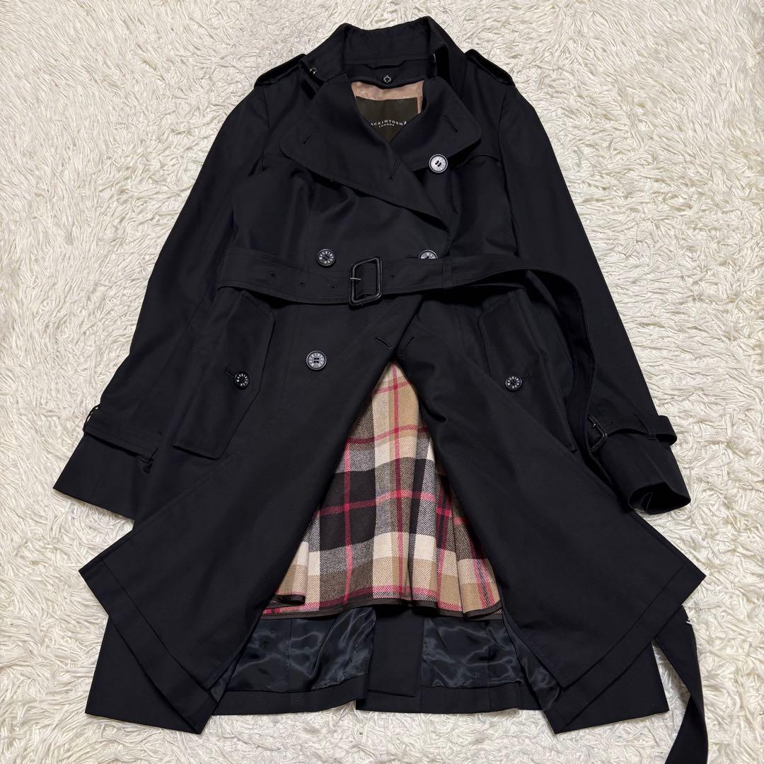 極美品 マッキントッシュ ライナー付き ブラック トレンチコート 黒 38