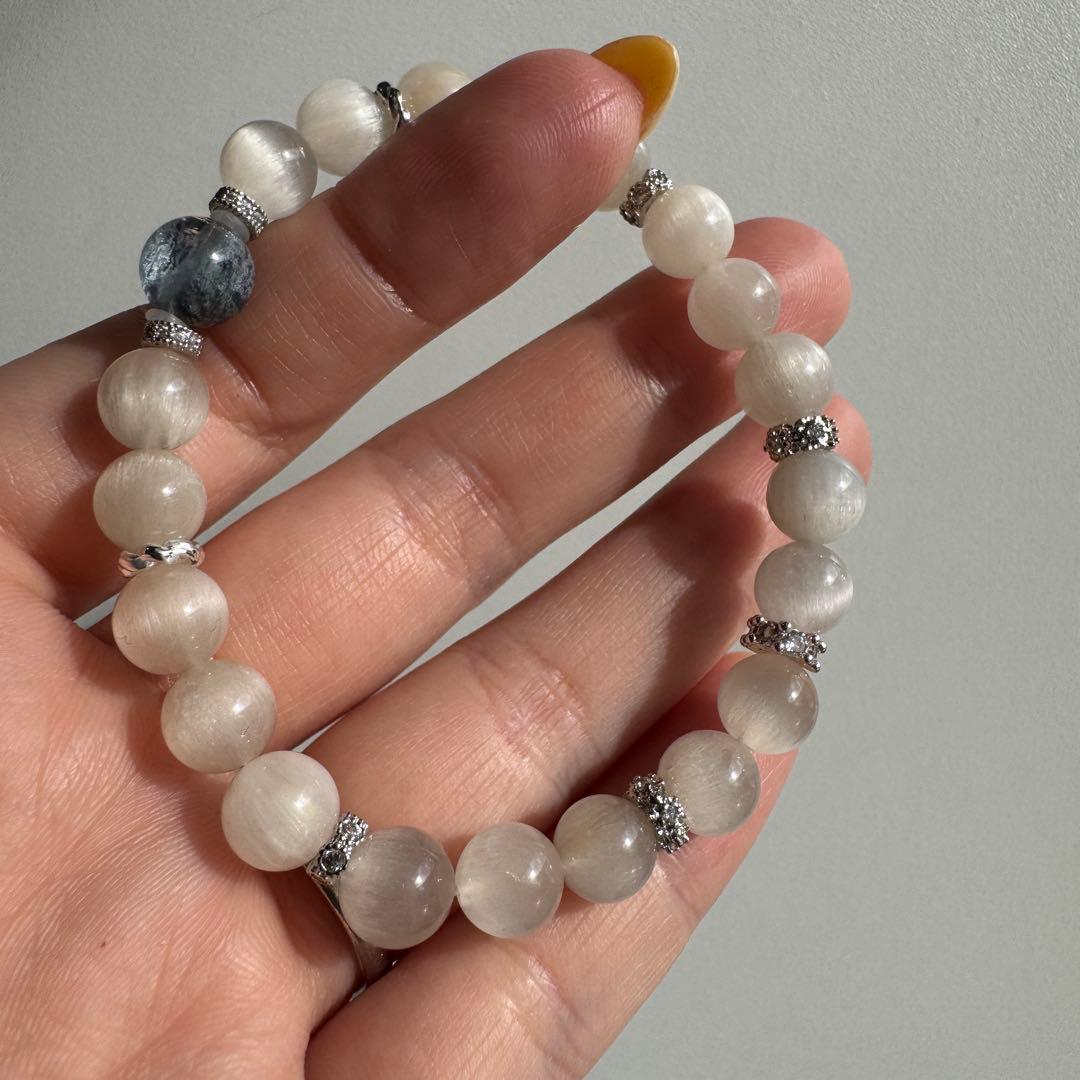 一点物　天然石　ハンドメイドブレス　デュモルチェライトインクォーツ　ラビットヘア