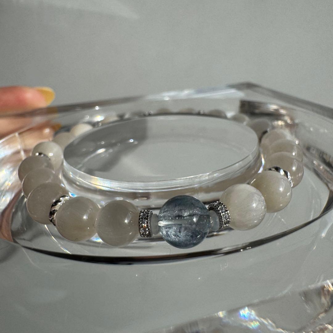 一点物　天然石　ハンドメイドブレス　デュモルチェライトインクォーツ　ラビットヘア