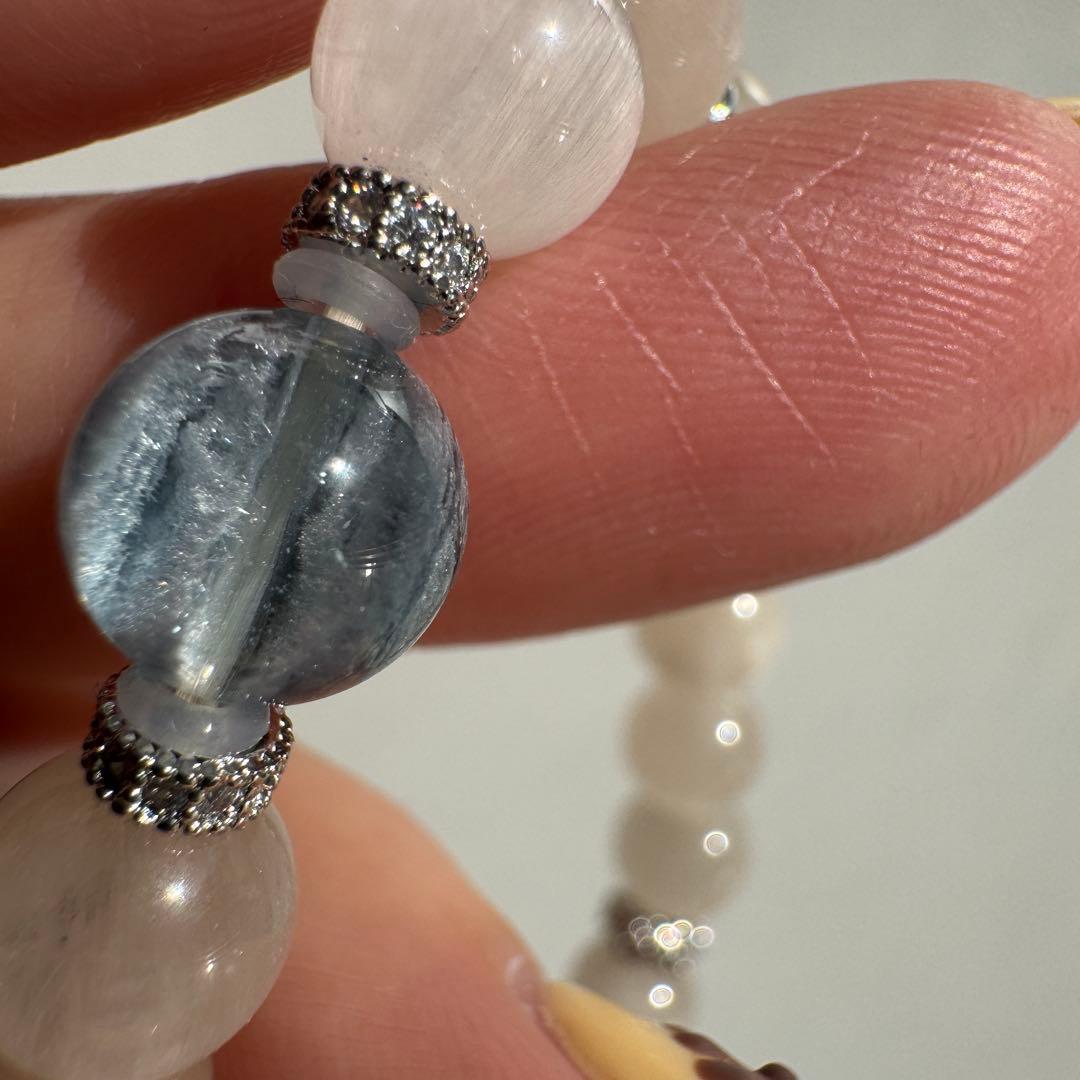 一点物　天然石　ハンドメイドブレス　デュモルチェライトインクォーツ　ラビットヘア