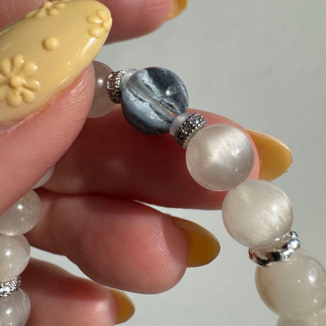 一点物　天然石　ハンドメイドブレス　デュモルチェライトインクォーツ　ラビットヘア