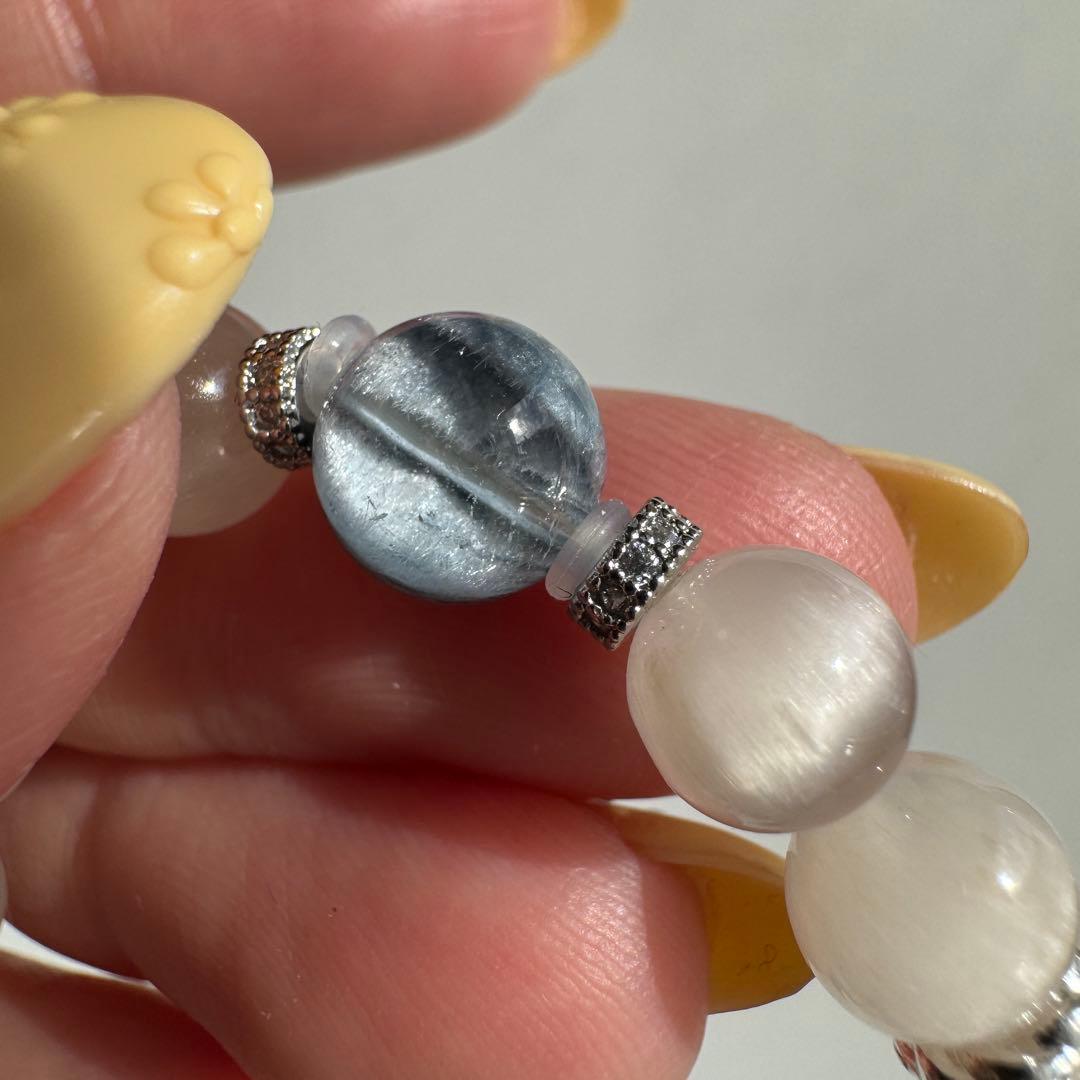 一点物　天然石　ハンドメイドブレス　デュモルチェライトインクォーツ　ラビットヘア