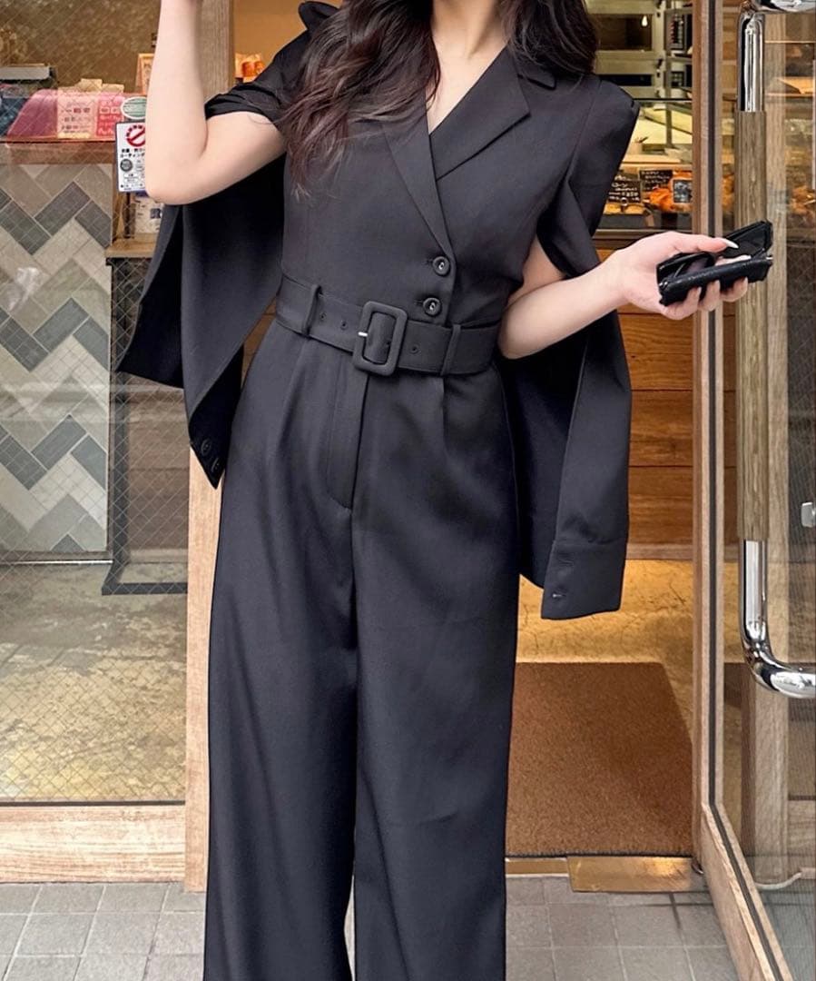  PARTY ベルト付きケープ風オールインワン