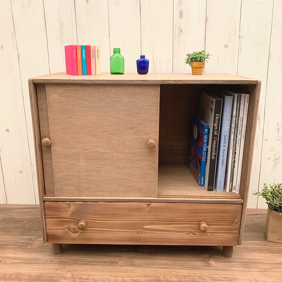 ⭐︎ アンティーク調 引戸式 収納棚 引き出し付き サイドシェルフ 1点限り⭐︎