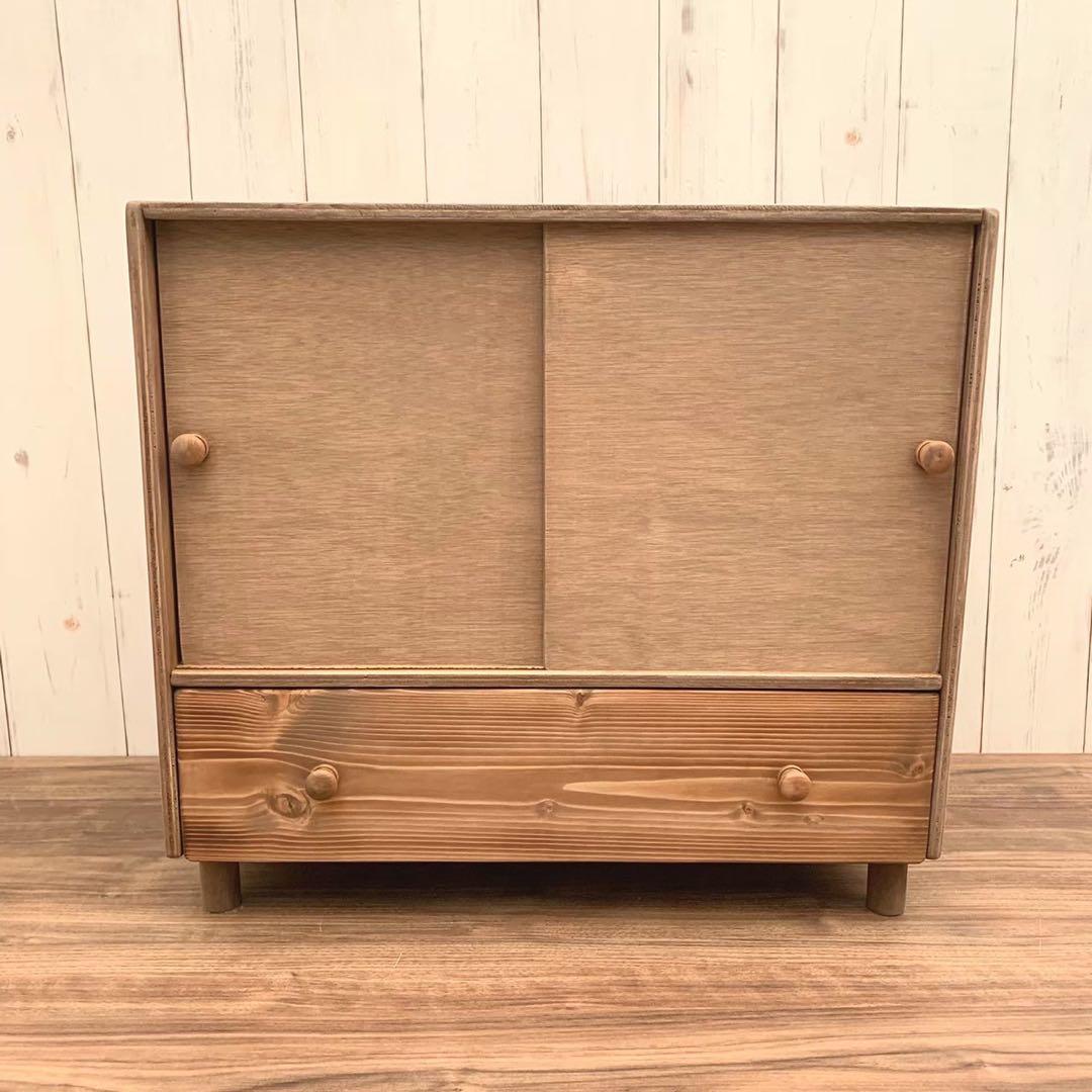 ⭐︎ アンティーク調 引戸式 収納棚 引き出し付き サイドシェルフ 1点限り⭐︎