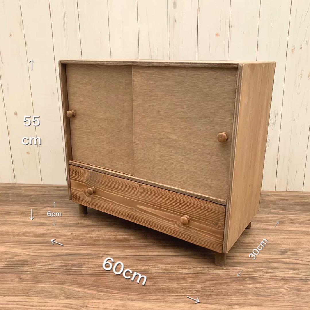 ⭐︎ アンティーク調 引戸式 収納棚 引き出し付き サイドシェルフ 1点限り⭐︎