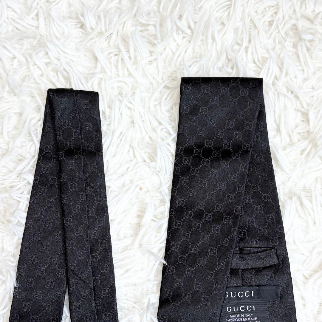 GUCCI ネクタイ シルク　 GG柄 シェリーライン ベルト柄 ブラック
