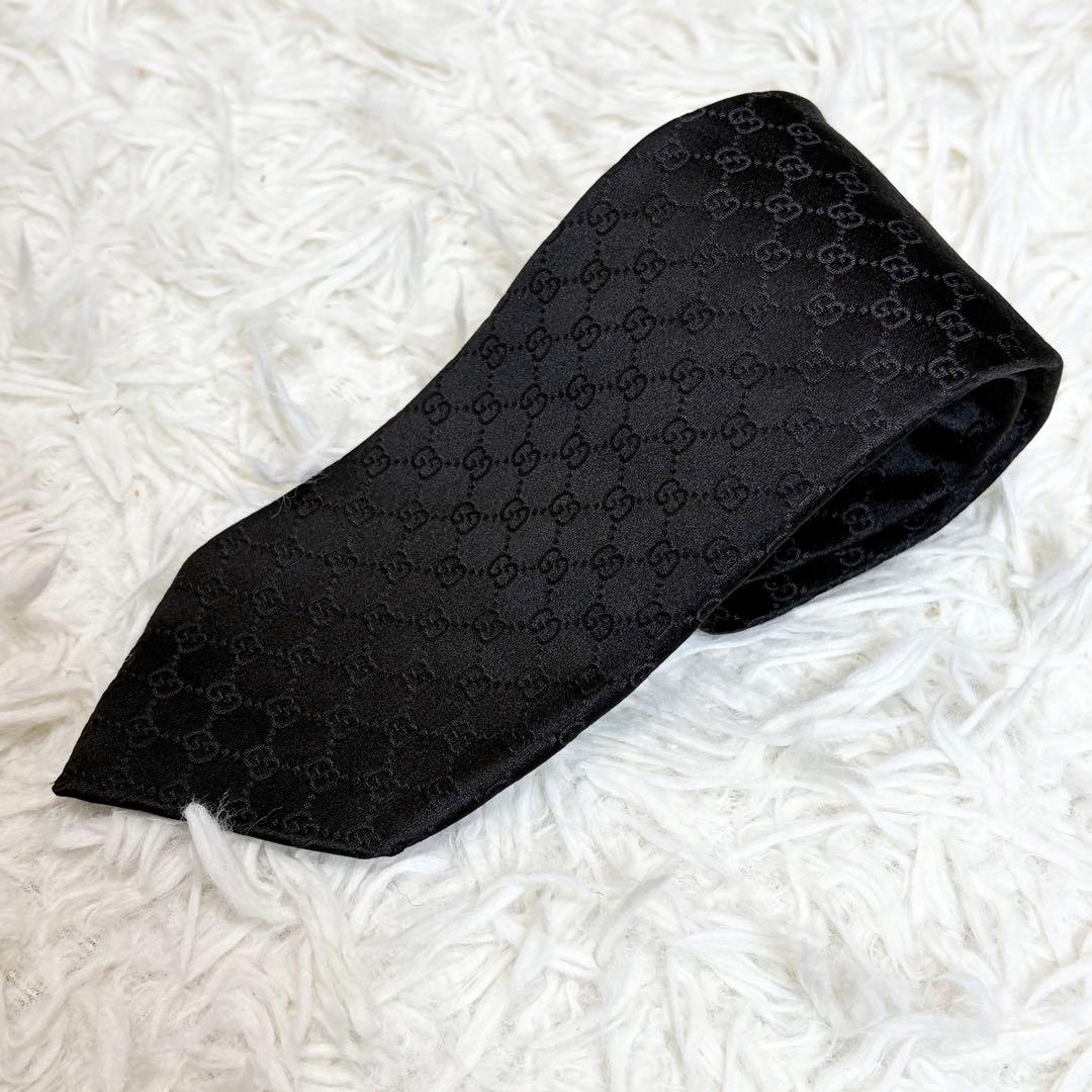 GUCCI ネクタイ シルク　 GG柄 シェリーライン ベルト柄 ブラック