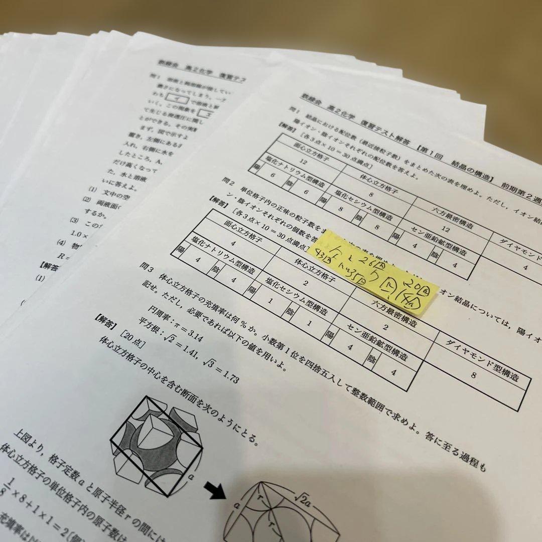 鉄緑会　高1 高2 化学　化学基礎講座問題集　￼復習テスト　フルセット