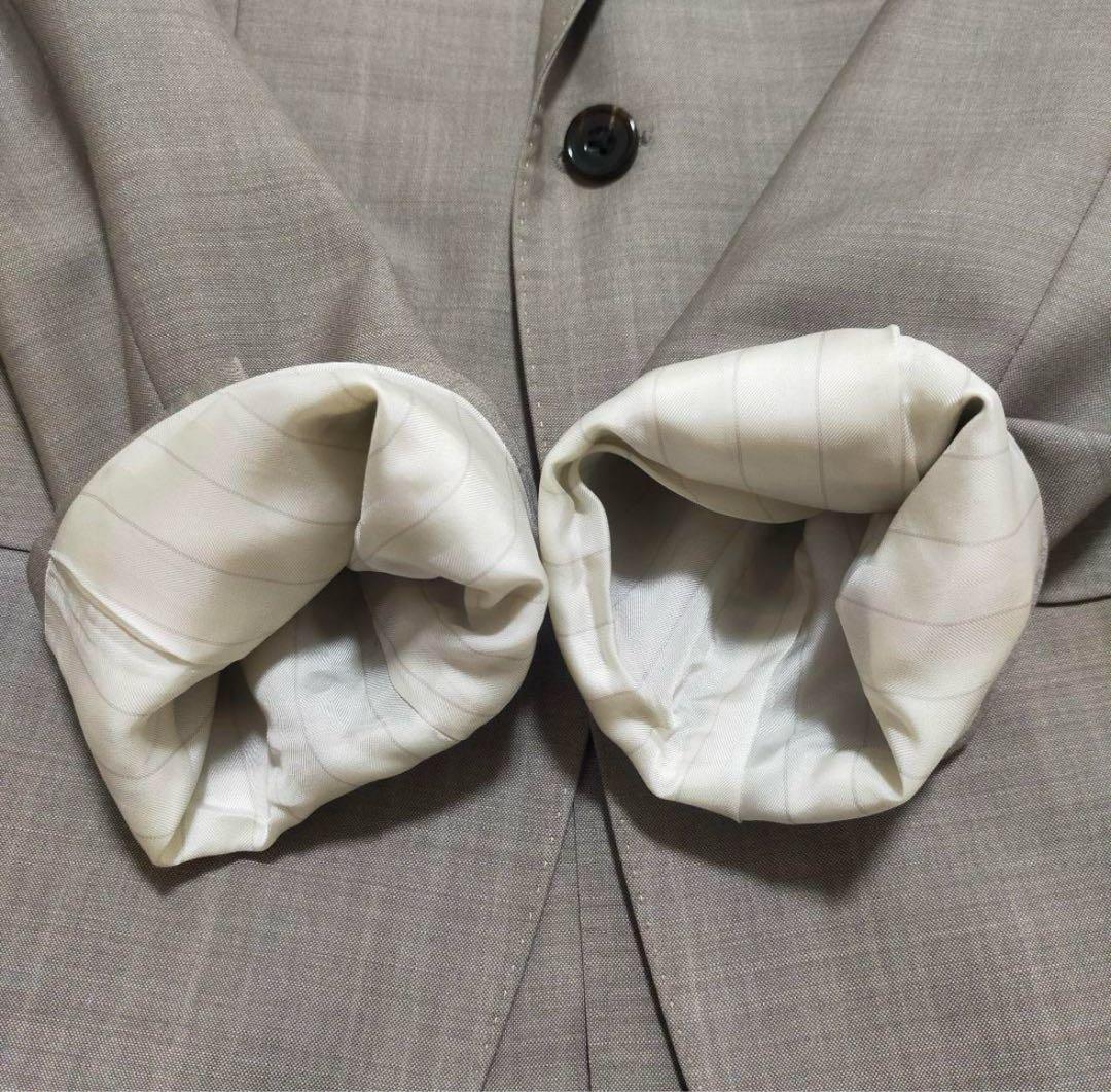 【美品】タケオキクチ×ドーメル・セットアップスーツ・グレージュ・無地・M〜L