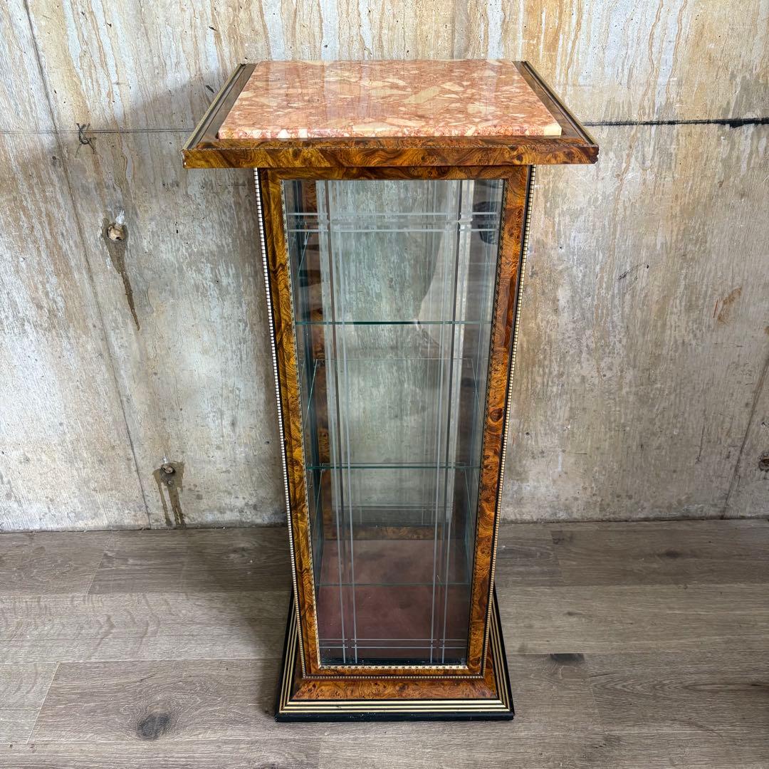 イタリア製　大理石トップ　4面ガラス　キュリオケース　コレクションケース　飾り棚