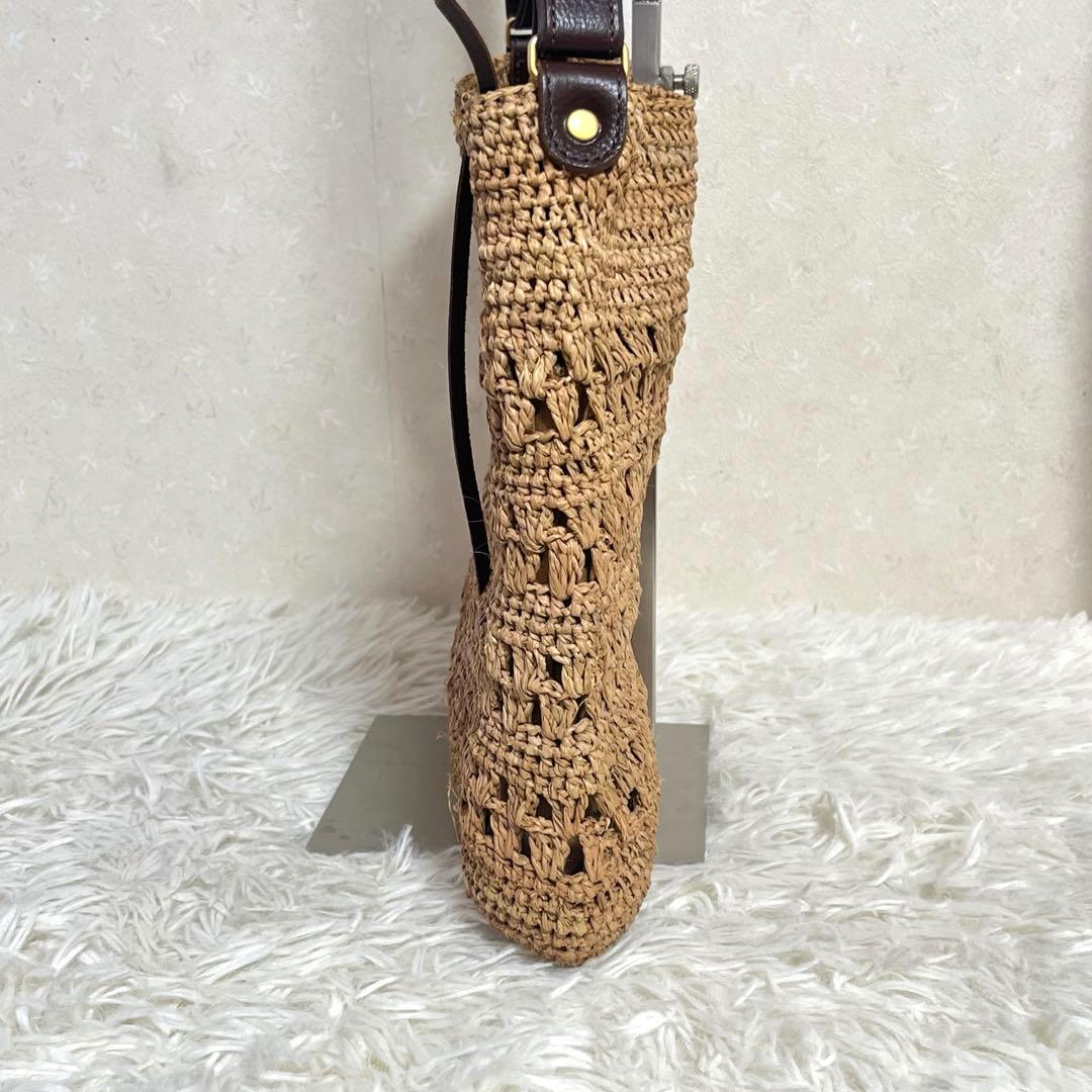 IBIZA かごバッグ ラフィア レザー　模様編み　ショルダーバッグ　2way