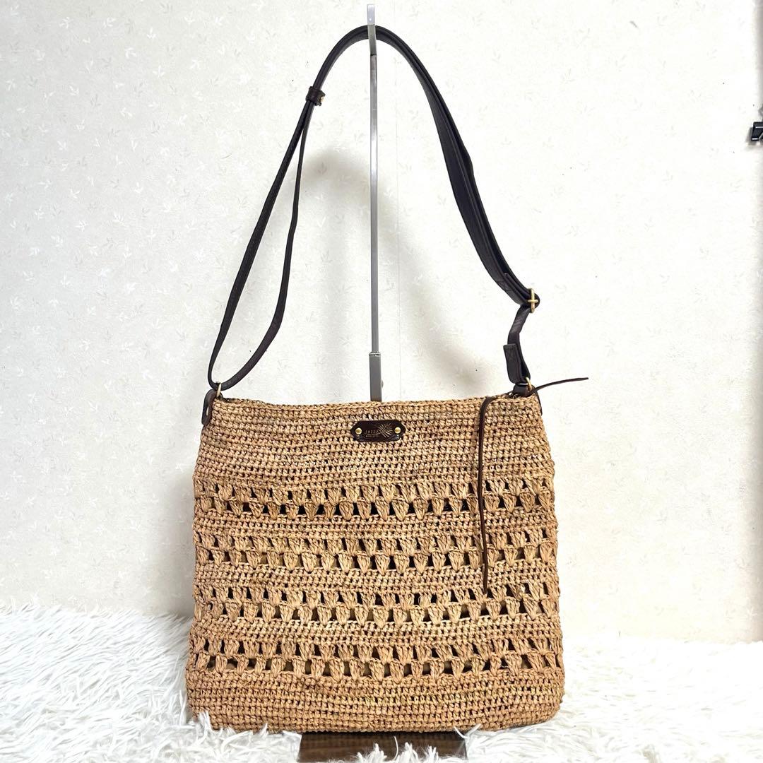 IBIZA かごバッグ ラフィア レザー　模様編み　ショルダーバッグ　2way