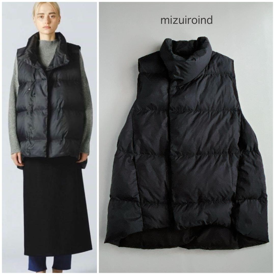mizuiroind ⿻ ワイド ダウンベスト ダウン フェザー ゆったり 黒