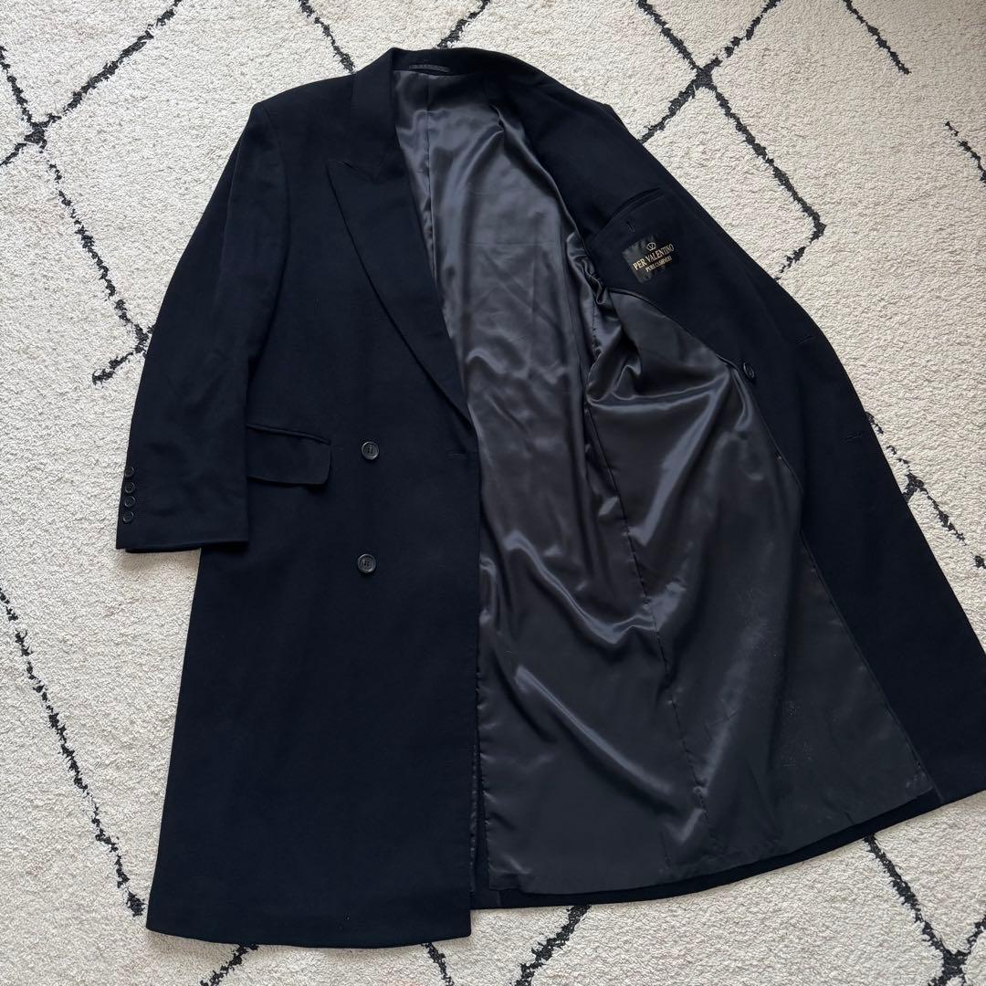極上カシミヤ100 VALENTINO ダブルチェスターコート　マキシ　ネイビー
