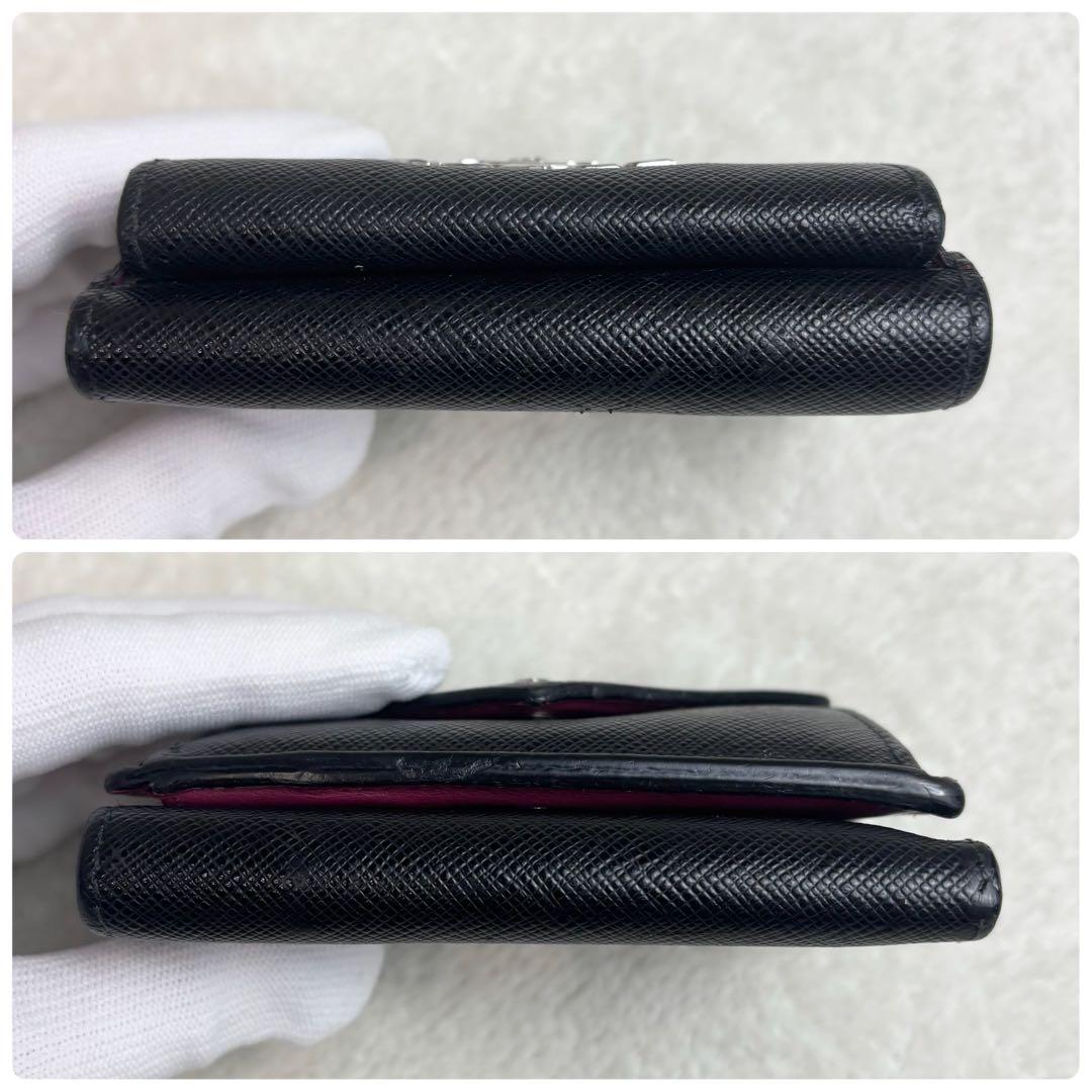 【希少✨】PRADA 三つ折り財布 バイカラー サフィアーノ 黒 RFID搭載